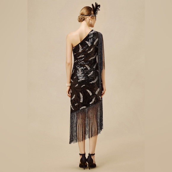 La Revue Nègre Feather Sequins Evening Gown, Flapper 1920’s inspired - Picture 2 of 12